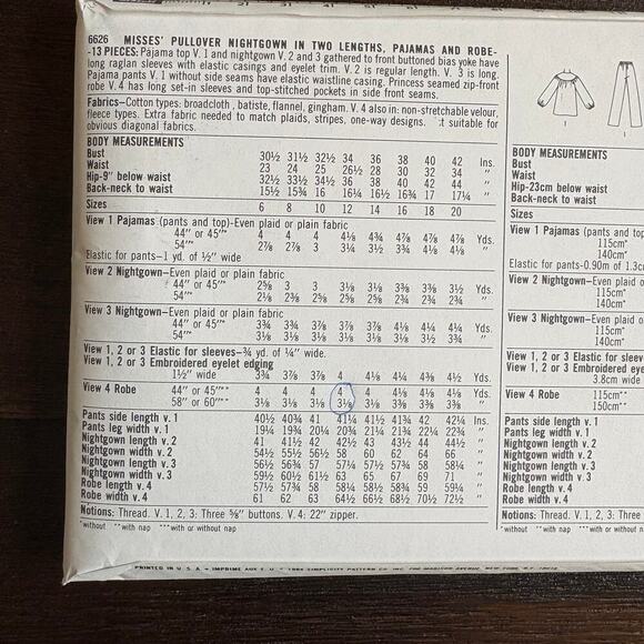 Simplicity 6626 VTG Uncut Sewing Pattern Size 12 Nightgown Pajamas and Robe 80s - Picture 3 of 7